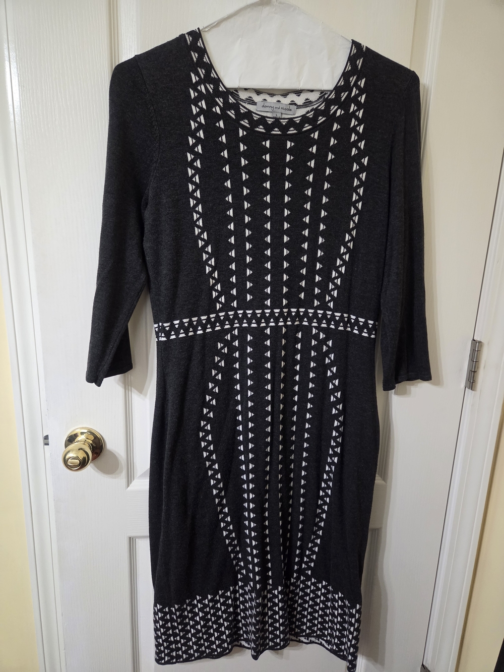 Danny & Nicole Black Dress with White Geometric Print
